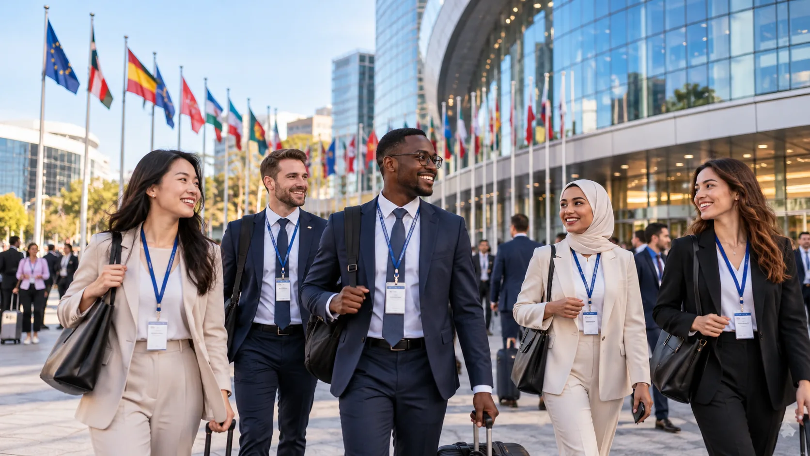 People from around the world meeting at an international event